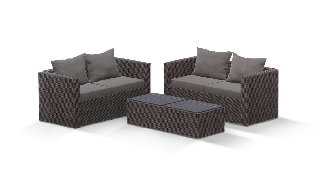 Grey Wicker / Grey Cushion::Gallery::Transformer Double Outdoors Set - Grey Wicker with Grey Fabric Cushions