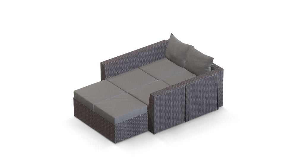 Grey Wicker / Grey Cushion::Gallery::Transformer Double Outdoors Set - Grey Wicker with Grey Fabric Cushions