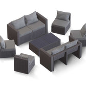 Grey Wicker / Grey Cushion::Gallery::Transformer Double Outdoors Set - Grey Wicker with Grey Fabric Cushions