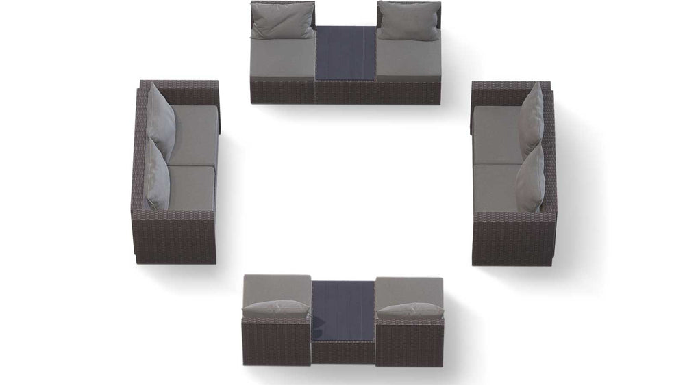 Grey Wicker / Grey Cushion::Gallery::Transformer Double Outdoors Set - Grey Wicker with Grey Fabric Cushions