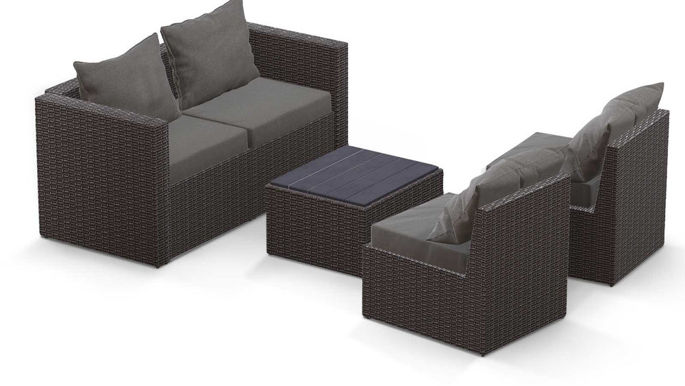 Grey Wicker / Grey Cushion::Gallery::Transformer Outdoors Set - Grey Wicker with Grey Fabric Cushions