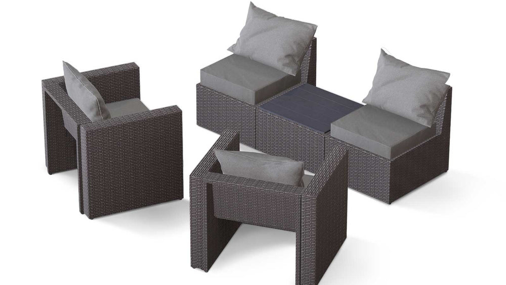 Grey Wicker / Grey Cushion::Gallery::Transformer Outdoors Set - Grey Wicker with Grey Fabric Cushions