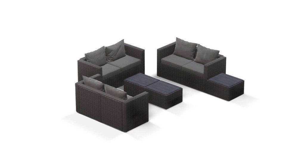 Grey Wicker / Grey Cushion::Gallery::Transformer Triple Outdoors Set - Grey Wicker with Grey Fabric Cushions