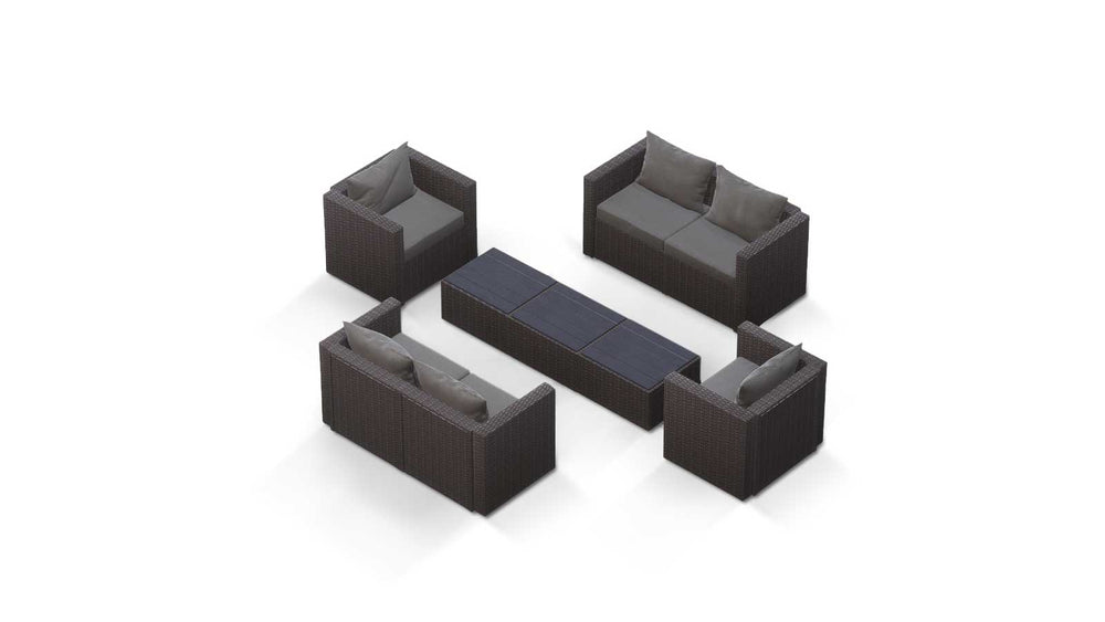 Grey Wicker / Grey Cushion::Gallery::Transformer Triple Outdoors Set - Grey Wicker with Grey Fabric Cushions