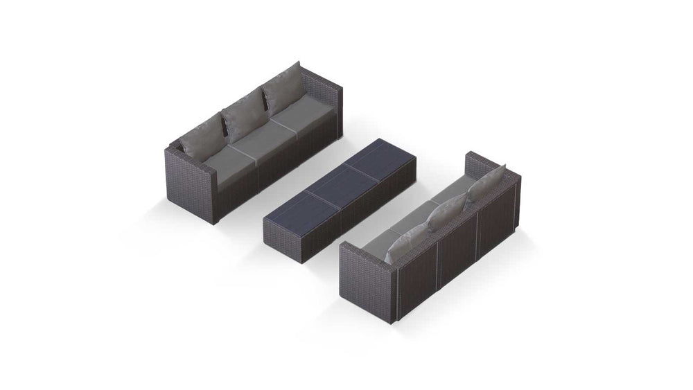 Grey Wicker / Grey Cushion::Gallery::Transformer Triple Outdoors Set - Grey Wicker with Grey Fabric Cushions