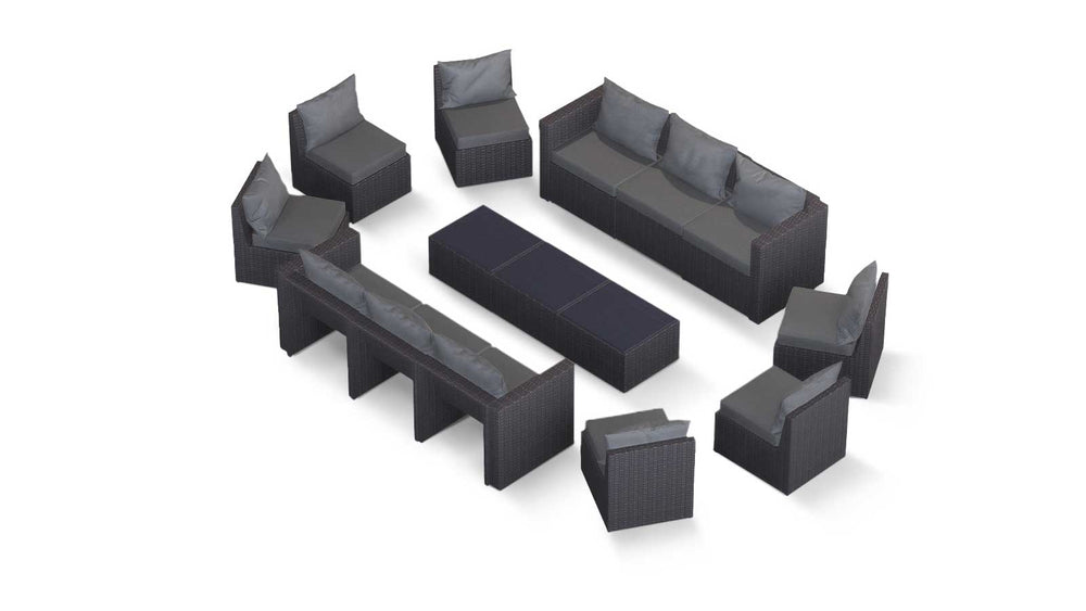 Grey Wicker / Grey Cushion::Gallery::Transformer Triple Outdoors Set - Grey Wicker with Grey Fabric Cushions