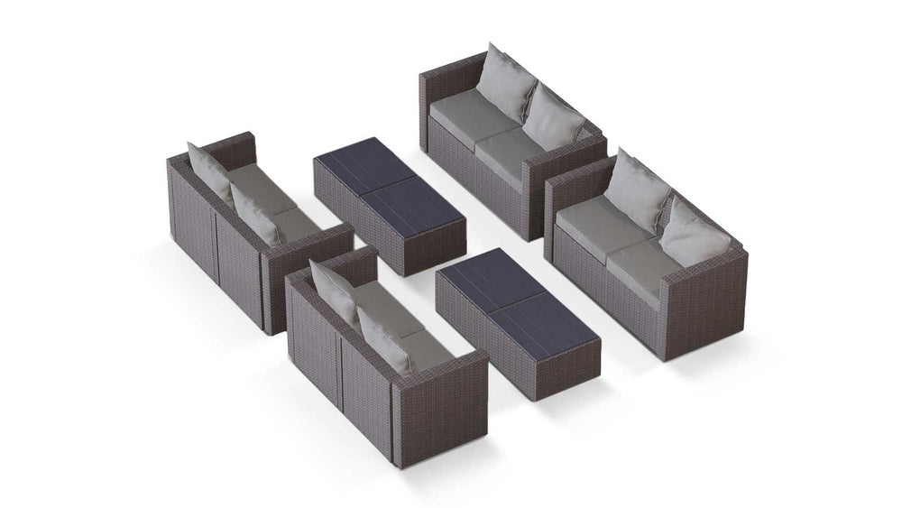 Grey Wicker / Grey Cushion::Gallery::Transformer Ultimate Outdoors Set - Grey Wicker with Grey Fabric Cushions