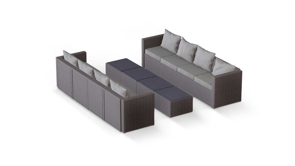 Grey Wicker / Grey Cushion::Gallery::Transformer Ultimate Outdoors Set - Grey Wicker with Grey Fabric Cushions