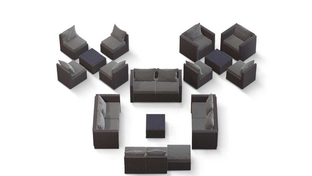 Grey Wicker / Grey Cushion::Gallery::Transformer Ultimate Outdoors Set - Grey Wicker with Grey Fabric Cushions