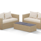 Beige Wicker / Beige Cushion::Gallery::Transformer Double Outdoors Set - Beige Wicker with Beige Fabric Cushions