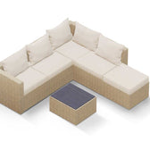 Beige Wicker / Beige Cushion::Gallery::Transformer Double Outdoors Set - Beige Wicker with Beige Fabric Cushions