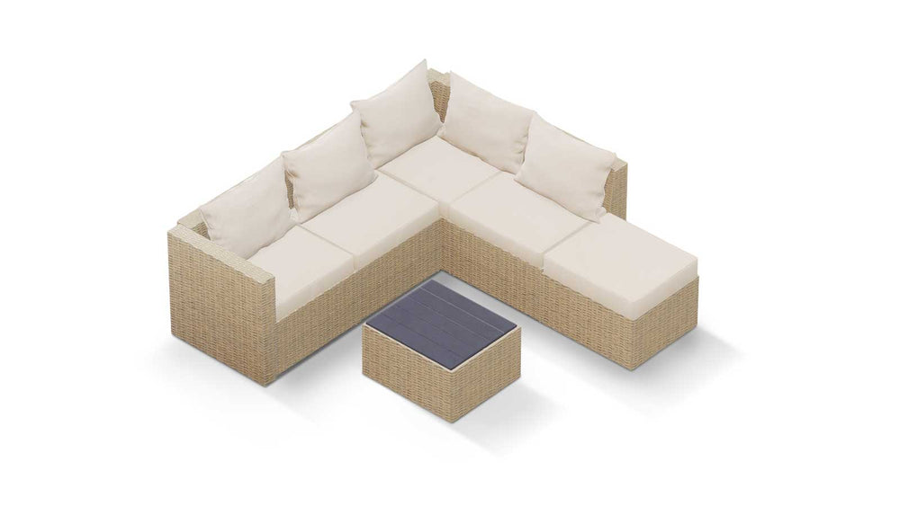 Beige Wicker / Beige Cushion::Gallery::Transformer Double Outdoors Set - Beige Wicker with Beige Fabric Cushions