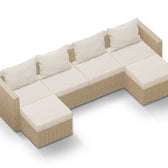 Beige Wicker / Beige Cushion::Gallery::Transformer Double Outdoors Set - Beige Wicker with Beige Fabric Cushions