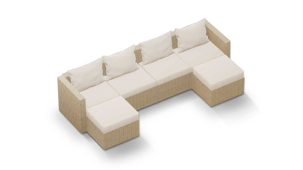 Beige Wicker / Beige Cushion::Gallery::Transformer Double Outdoors Set - Beige Wicker with Beige Fabric Cushions