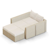 Beige Wicker / Beige Cushion::Gallery::Transformer Double Outdoors Set - Beige Wicker with Beige Fabric Cushions