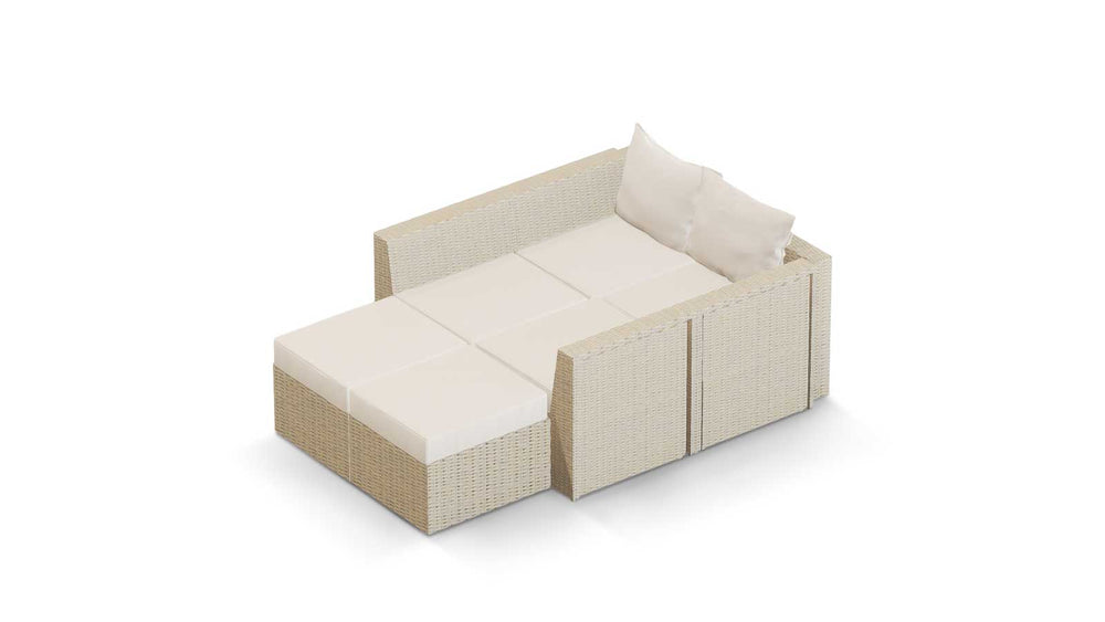 Beige Wicker / Beige Cushion::Gallery::Transformer Double Outdoors Set - Beige Wicker with Beige Fabric Cushions