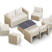 Beige Wicker / Beige Cushion::Gallery::Transformer Double Outdoors Set - Beige Wicker with Beige Fabric Cushions