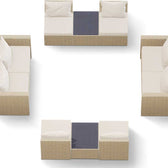 Beige Wicker / Beige Cushion::Gallery::Transformer Double Outdoors Set - Beige Wicker with Beige Fabric Cushions