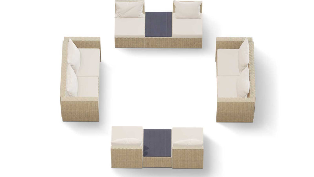 Beige Wicker / Beige Cushion::Gallery::Transformer Double Outdoors Set - Beige Wicker with Beige Fabric Cushions