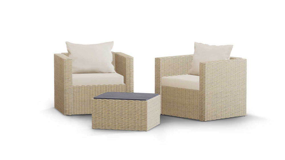 Beige Wicker / Beige Cushion::Gallery::Transformer Outdoors Set - Beige Wicker with Beige Fabric Cushions