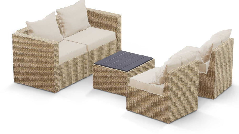 Beige Wicker / Beige Cushion::Gallery::Transformer Outdoors Set - Beige Wicker with Beige Fabric Cushions