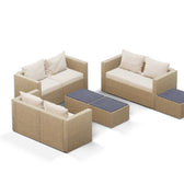 Beige Wicker / Beige Cushion::Gallery::Transformer Triple Outdoors Set - Beige Wicker with Beige Fabric Cushions