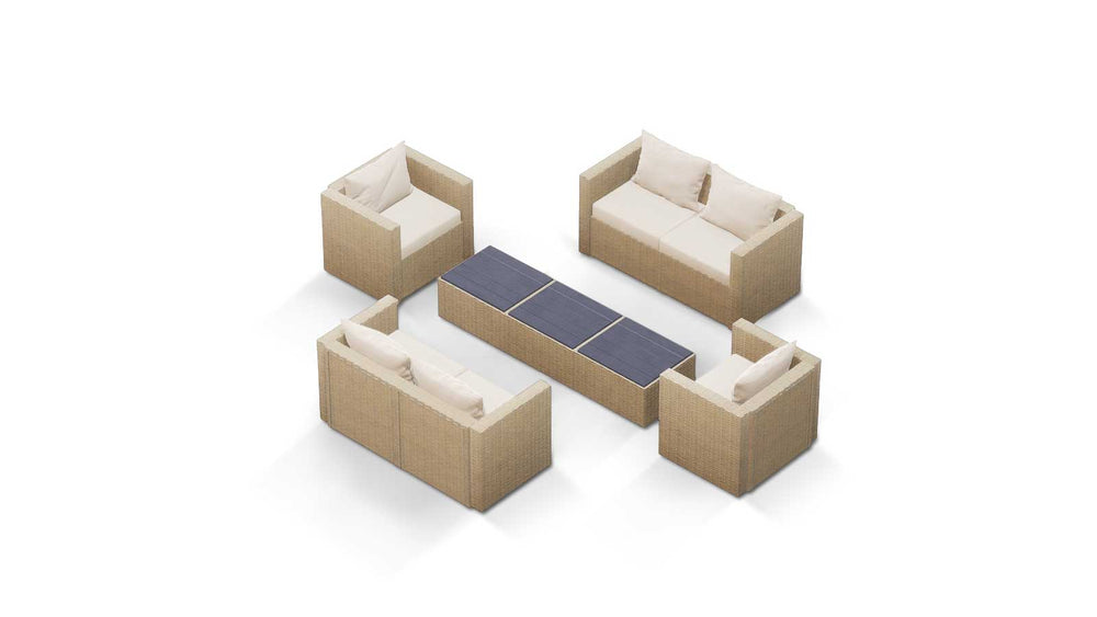 Beige Wicker / Beige Cushion::Gallery::Transformer Triple Outdoors Set - Beige Wicker with Beige Fabric Cushions