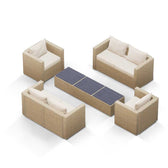 Beige Wicker / Beige Cushion::Gallery::Transformer Triple Outdoors Set - Beige Wicker with Beige Fabric Cushions