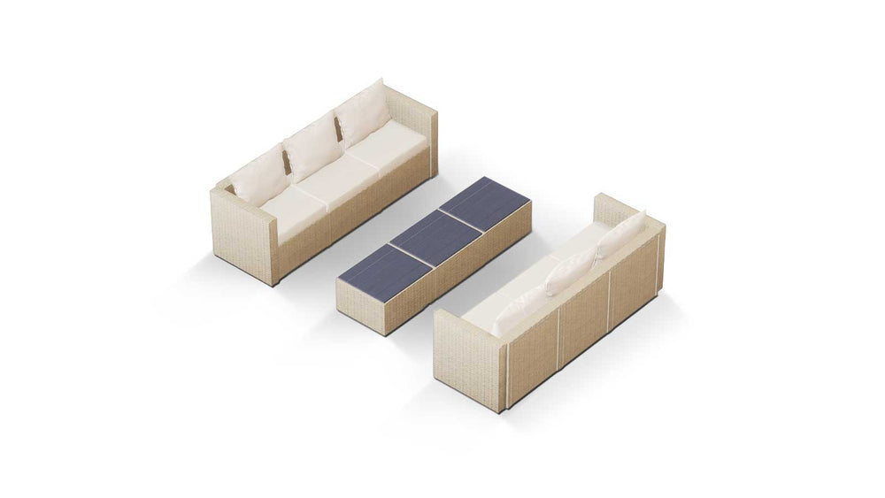 Beige Wicker / Beige Cushion::Gallery::Transformer Triple Outdoors Set - Beige Wicker with Beige Fabric Cushions