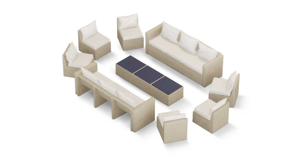 Beige Wicker / Beige Cushion::Gallery::Transformer Triple Outdoors Set - Beige Wicker with Beige Fabric Cushions