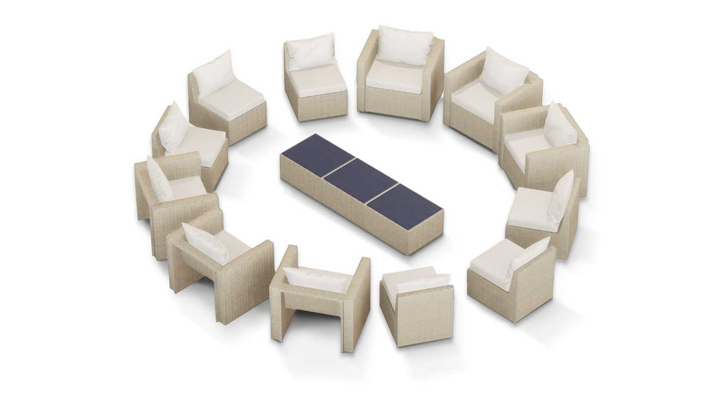 Beige Wicker / Beige Cushion::Gallery::Transformer Triple Outdoors Set - Beige Wicker with Beige Fabric Cushions