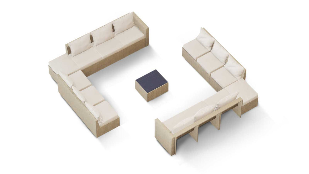 Beige Wicker / Beige Cushion::Gallery::Transformer Triple Outdoors Set - Beige Wicker with Beige Fabric Cushions