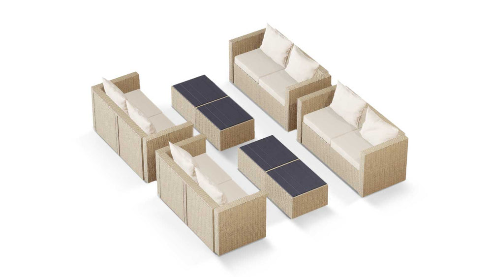 Beige Wicker / Beige Cushion::Gallery::Transformer Ultimate Outdoors Set - Beige Wicker with Beige Fabric Cushions