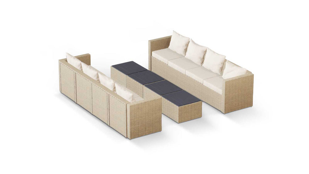 Beige Wicker / Beige Cushion::Gallery::Transformer Ultimate Outdoors Set - Beige Wicker with Beige Fabric Cushions