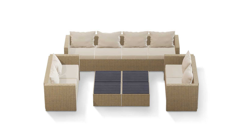 Beige Wicker / Beige Cushion::Gallery::Transformer Ultimate Outdoors Set - Beige Wicker with Beige Fabric Cushions