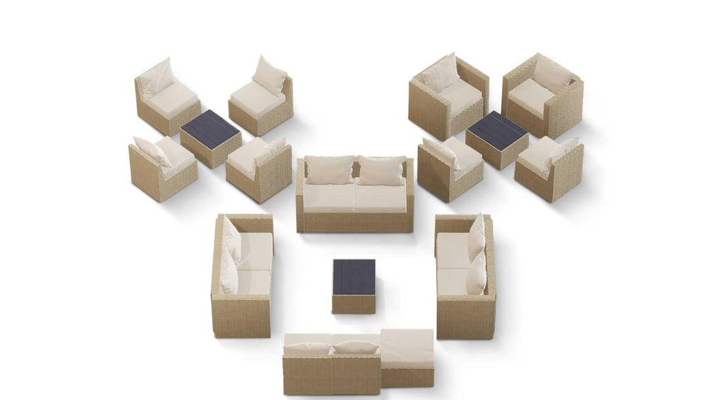 Beige Wicker / Beige Cushion::Gallery::Transformer Ultimate Outdoors Set - Beige Wicker with Beige Fabric Cushions