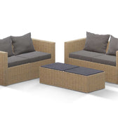 Beige Wicker / Grey Cushion::Gallery::Transformer Double Outdoors Set - Beige Wicker with Grey Fabric Cushions