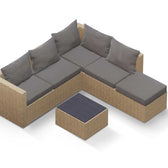 Beige Wicker / Grey Cushion::Gallery::Transformer Double Outdoors Set - Beige Wicker with Grey Fabric Cushions