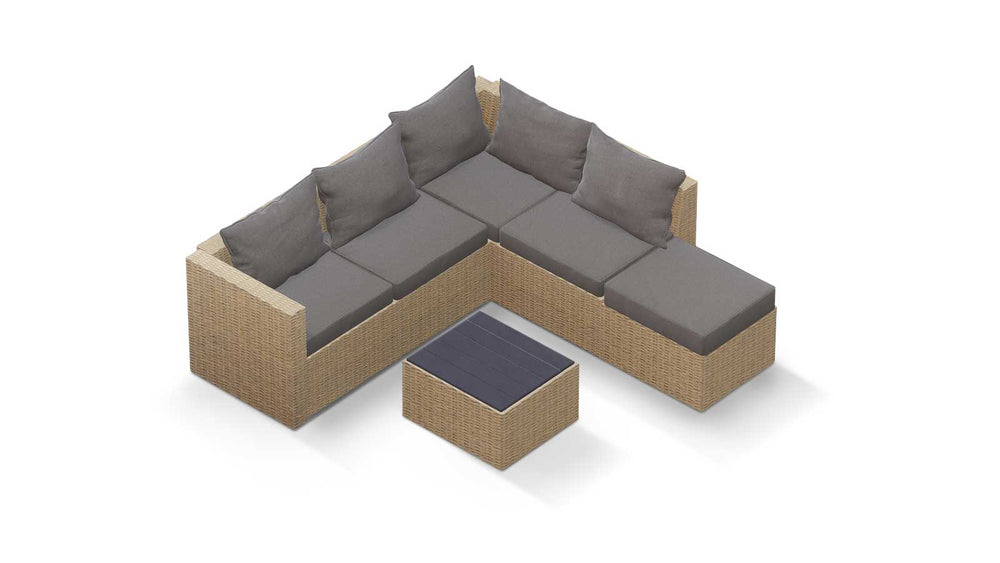 Beige Wicker / Grey Cushion::Gallery::Transformer Double Outdoors Set - Beige Wicker with Grey Fabric Cushions