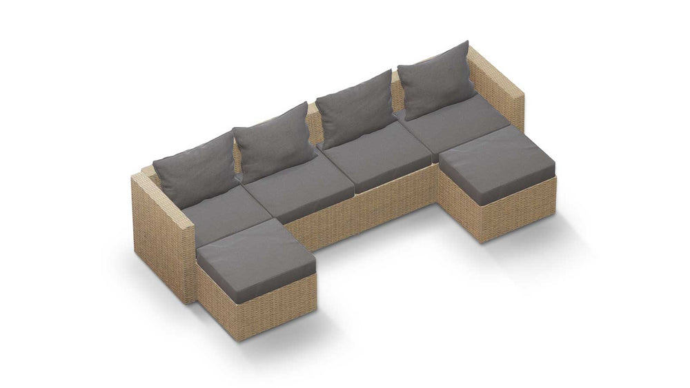 Beige Wicker / Grey Cushion::Gallery::Transformer Double Outdoors Set - Beige Wicker with Grey Fabric Cushions