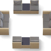 Beige Wicker / Grey Cushion::Gallery::Transformer Double Outdoors Set - Beige Wicker with Grey Fabric Cushions