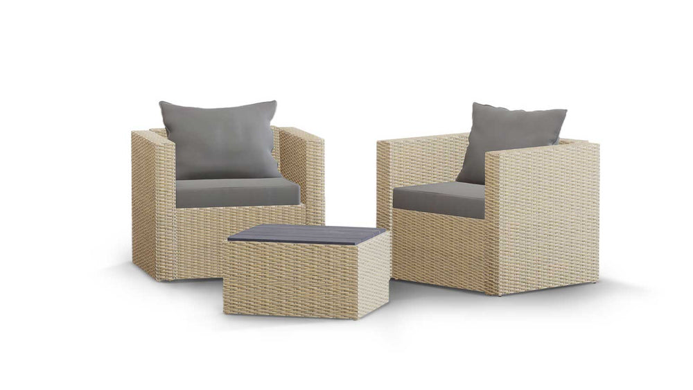 Beige Wicker / Grey Cushion::Gallery::Transformer Outdoors Set - Beige Wicker with Grey Fabric Cushions