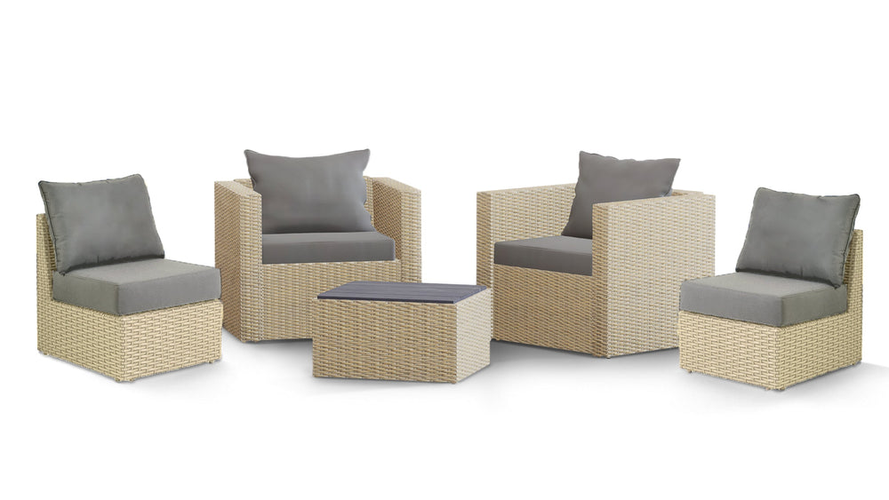 Beige Wicker / Grey Cushion::Gallery::Transformer Outdoors Set - Beige Wicker with Grey Fabric Cushions