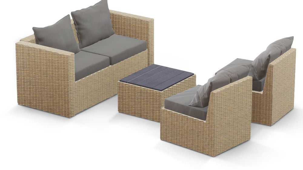 Beige Wicker / Grey Cushion::Gallery::Transformer Outdoors Set - Beige Wicker with Grey Fabric Cushions