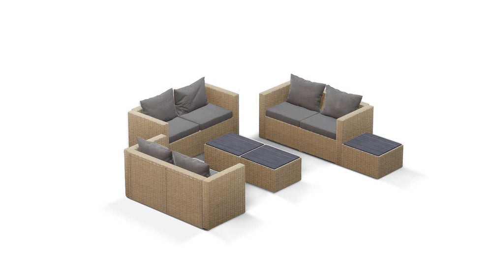 Beige Wicker / Grey Cushion::Gallery::Transformer Triple Outdoors Set - Beige Wicker with Grey Fabric Cushions