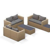 Beige Wicker / Grey Cushion::Gallery::Transformer Triple Outdoors Set - Beige Wicker with Grey Fabric Cushions