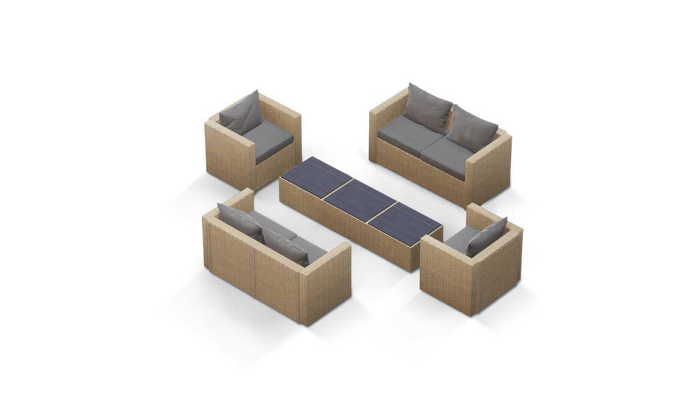 Beige Wicker / Grey Cushion::Gallery::Transformer Triple Outdoors Set - Beige Wicker with Grey Fabric Cushions