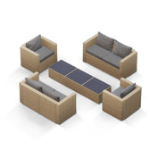 Beige Wicker / Grey Cushion::Gallery::Transformer Triple Outdoors Set - Beige Wicker with Grey Fabric Cushions