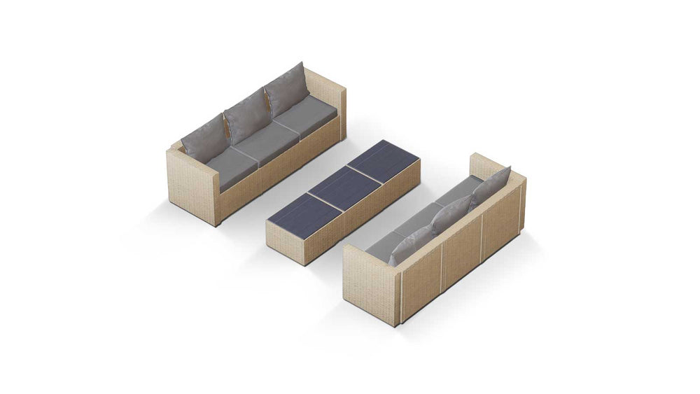 Beige Wicker / Grey Cushion::Gallery::Transformer Triple Outdoors Set - Beige Wicker with Grey Fabric Cushions