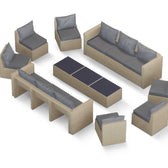 Beige Wicker / Grey Cushion::Gallery::Transformer Triple Outdoors Set - Beige Wicker with Grey Fabric Cushions